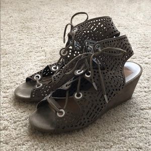 DV Laser Cut Suede Wedge Sandals